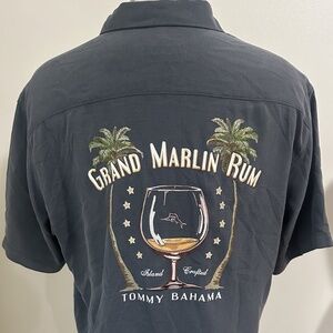 Tommy Bahama Shirt Mens Large Silk Short Sleeve Embroidered Grand Marlin Rum